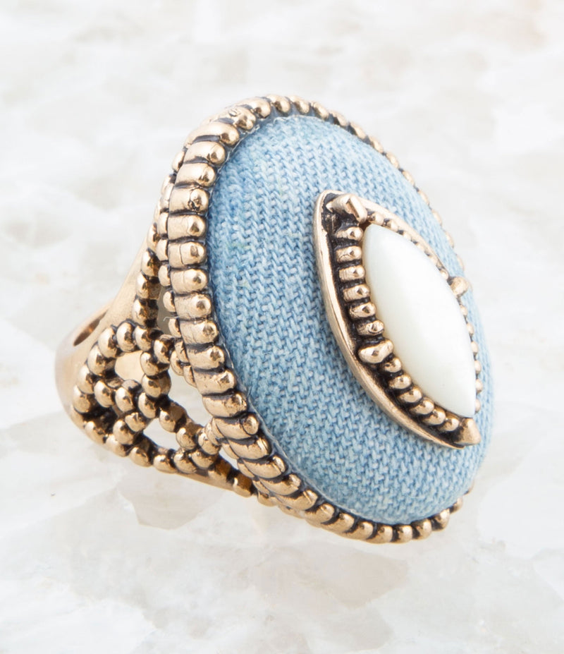 Denim Dreams White Mother of Pearl Golden Statement Ring - Barse Jewelry