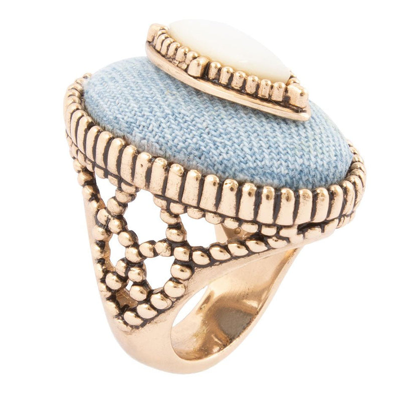 Denim Dreams White Mother of Pearl Golden Statement Ring - Barse Jewelry