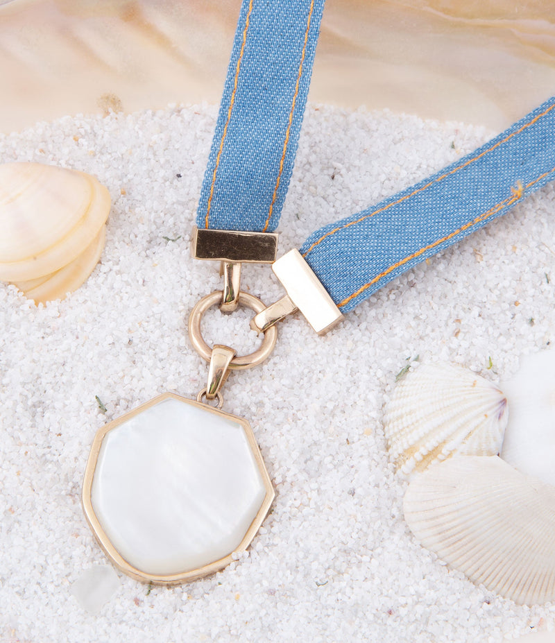 Denim Dreams White Mother of Pearl Ribbon Necklace - Barse Jewelry