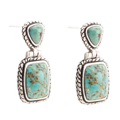Detailed Blue Turquoise and Sterling Silver Drop Earrings - Barse Jewelry