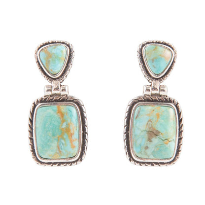 Detailed Blue Turquoise and Sterling Silver Drop Earrings - Barse Jewelry