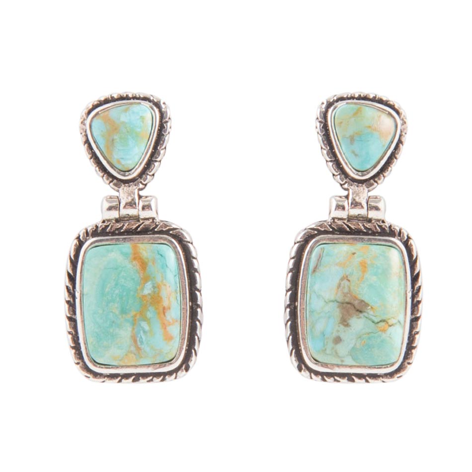 Detailed Blue Turquoise and Sterling Silver Drop Earrings - Barse Jewelry