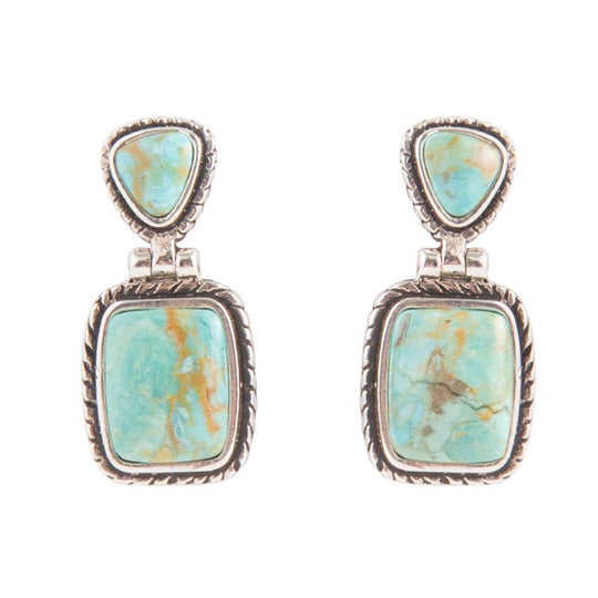 Detailed Blue Turquoise and Sterling Silver Drop Earrings