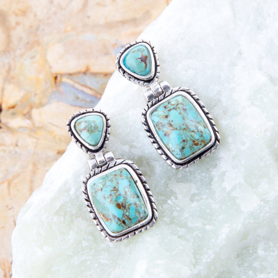 Detailed Blue Turquoise and Sterling Silver Drop Earrings - Barse Jewelry