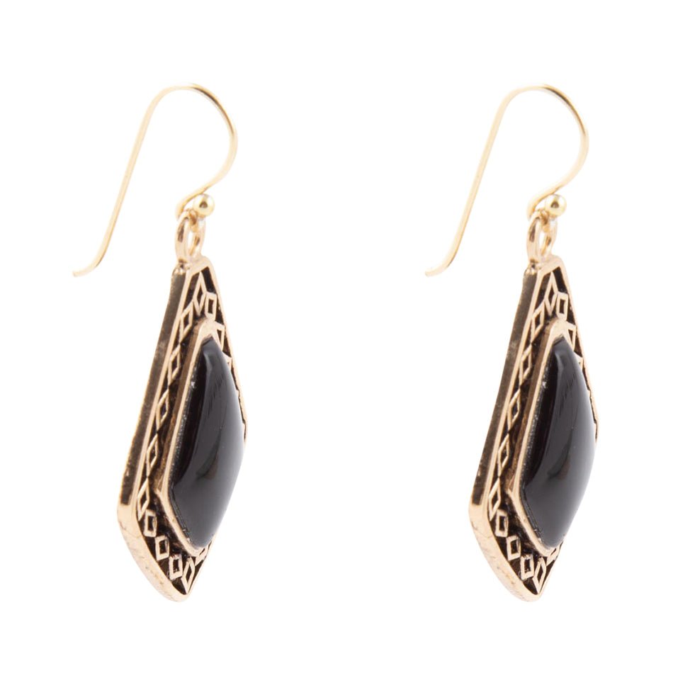 Dimond Black Onyx Stone Golden Drop Earrings - Barse Jewelry