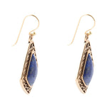 Dimond Blue Lapis Stone Golden Drop Earrings - Barse Jewelry