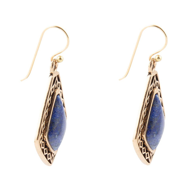 Dimond Blue Lapis Stone Golden Drop Earrings - Barse Jewelry