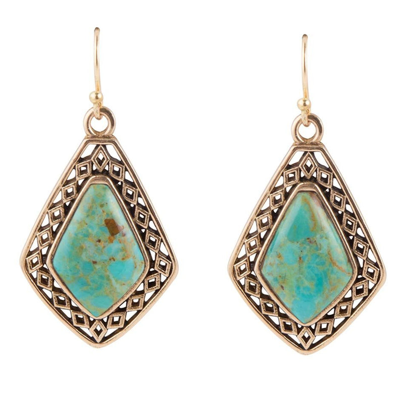 Dimond Blue Turquoise Stone Golden Drop Earrings - Barse Jewelry