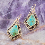 Dimond Blue Turquoise Stone Golden Drop Earrings - Barse Jewelry