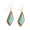 Dimond Blue Turquoise Stone Golden Drop Earrings - Barse Jewelry