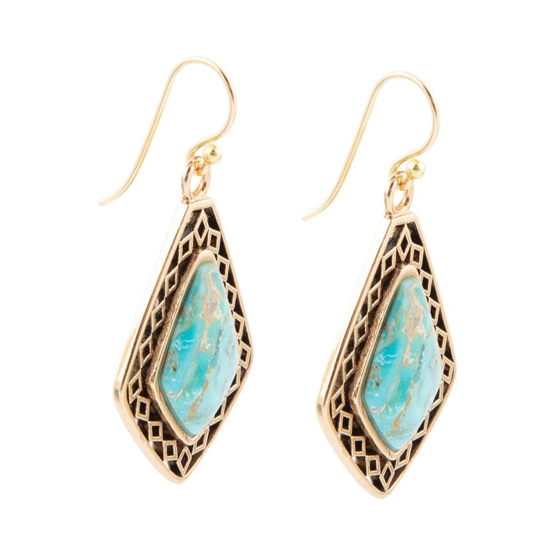 Dimond Blue Turquoise Stone Golden Drop Earrings - Barse Jewelry