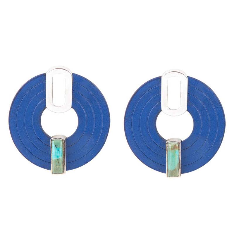 Discus Blue Turquoise and Leather Sterling Silver Earrings - Barse Jewelry