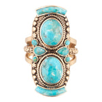 Double Blue Turquoise Golden Shield Ring - Barse Jewelry