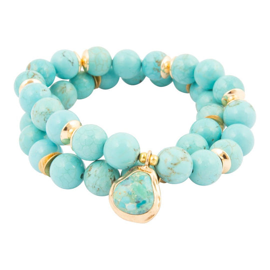 Double Dip Blue Magnesite Golden Bracelet Set