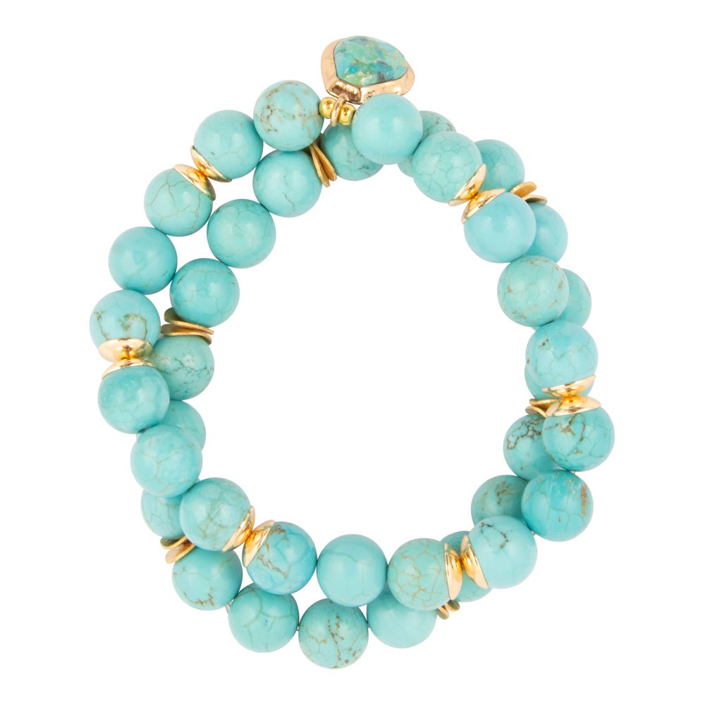 Double Dip Blue Magnesite Golden Bracelet Set - Barse Jewelry
