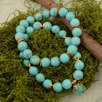Double Dip Blue Magnesite Golden Bracelet Set - Barse Jewelry