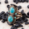 Double Up Blue Turquoise and Black Onyx Golden Ring - Barse Jewelry