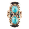 Double Up Blue Turquoise and Black Onyx Golden Ring - Barse Jewelry