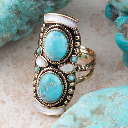 Double Up Turquoise and Mother of Pearl Ring