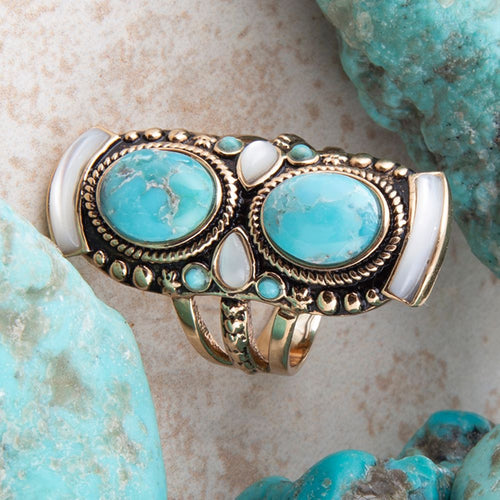 Double Up Turquoise and Mother of Pearl Ring - Barse Jewelry