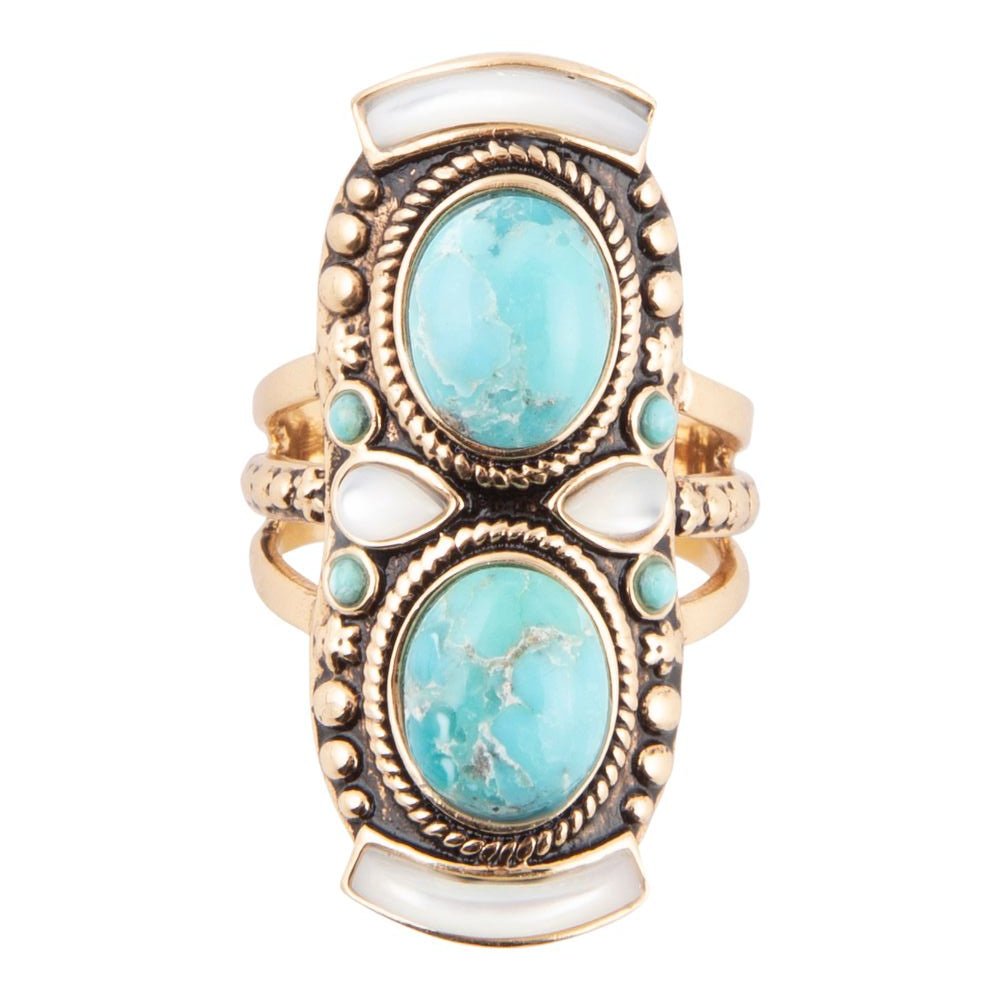 Double Up Turquoise and Mother of Pearl Ring - Barse Jewelry