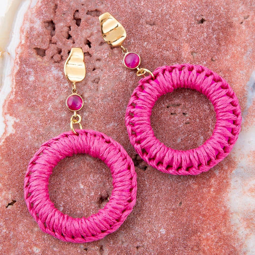 Dreams Pink Magenta Agate Woven Ring Golden Earrings - Barse Jewelry