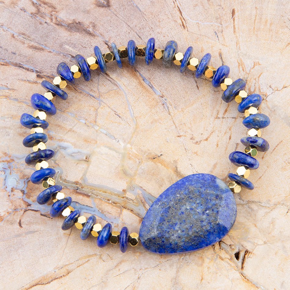 Dreamy Blue Lapis Chunky Golden Bracelet - Barse Jewelry