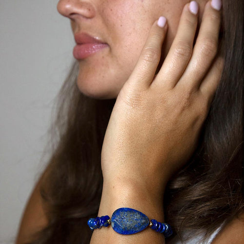Dreamy Blue Lapis Chunky Golden Bracelet - Barse Jewelry