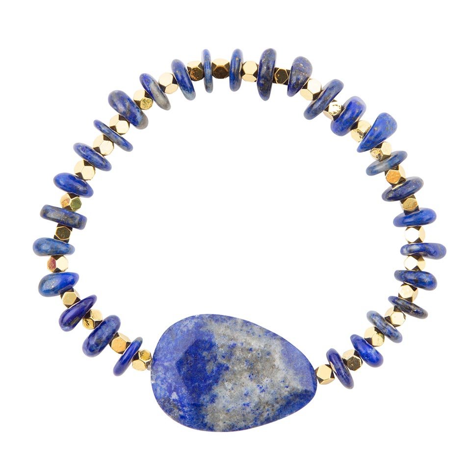 Dreamy Blue Lapis Chunky Golden Bracelet - Barse Jewelry