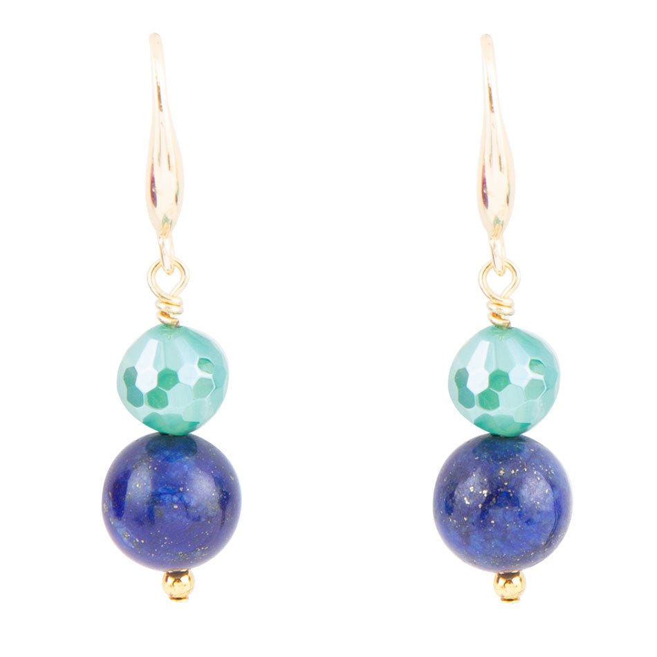 Dreamy Blue Lapis Green Golden Drop Earrings - Barse Jewelry