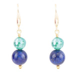Dreamy Blue Lapis Green Golden Drop Earrings - Barse Jewelry