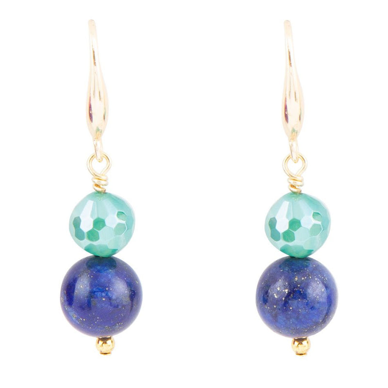 Dreamy Blue Lapis Green Golden Drop Earrings - Barse Jewelry