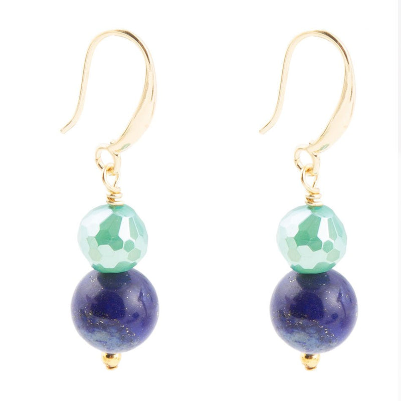 Dreamy Blue Lapis Green Golden Drop Earrings - Barse Jewelry