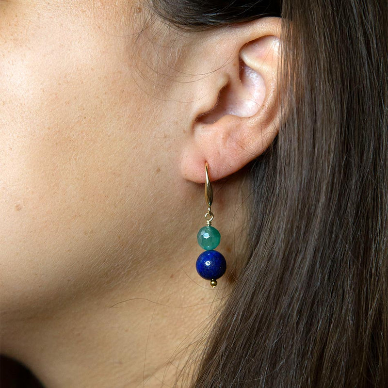Dreamy Blue Lapis Green Golden Drop Earrings - Barse Jewelry