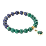 Dreamy Blue Lapis Green Malachite Charm Golden Bracelet - Barse Jewelry