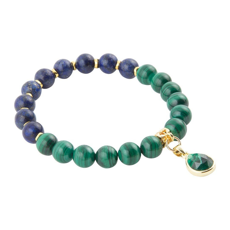 Dreamy Blue Lapis Green Malachite Charm Golden Bracelet - Barse Jewelry