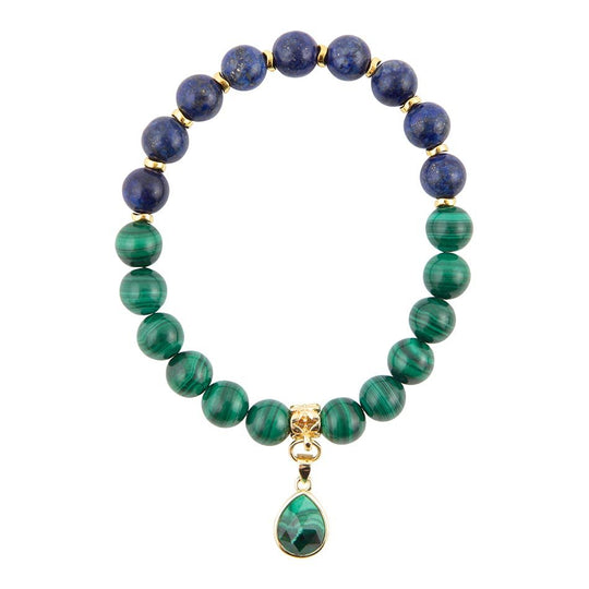 Dreamy Blue Lapis Green Malachite Charm  Golden Bracelet