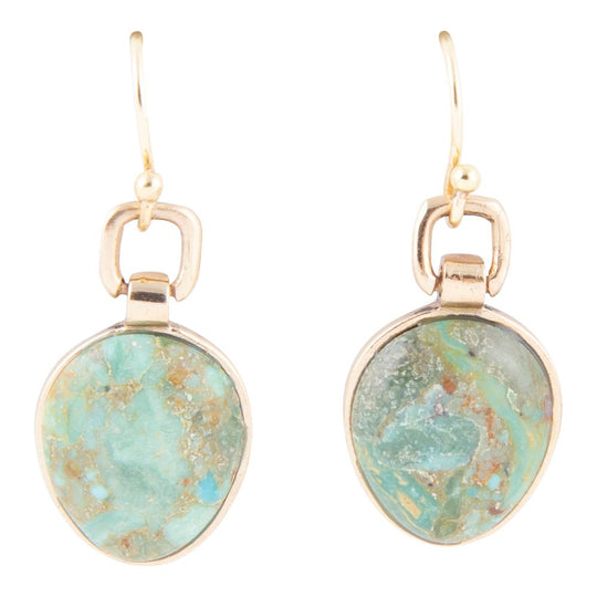 Drops of Blue Turquoise Golden Bronze Drop Earrings