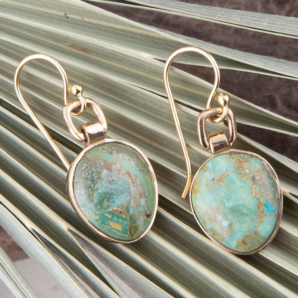 Drops of Blue Turquoise Golden Bronze Drop Earrings - Barse Jewelry