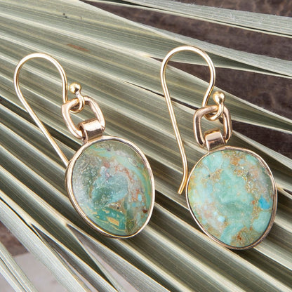 Drops of Blue Turquoise Golden Bronze Drop Earrings - Barse Jewelry