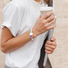 Dual Color Blue Lapis Turquoise and White Mother of Pearl Golden Cuff Bracelet - Barse Jewelry