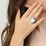 Dual Color Blue Lapis Turquoise and White Mother of Pearl Golden Ring - Barse Jewelry