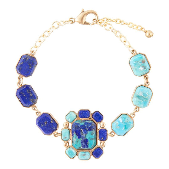 Duality Blue Lapis and Turquoise Golden Bracelet