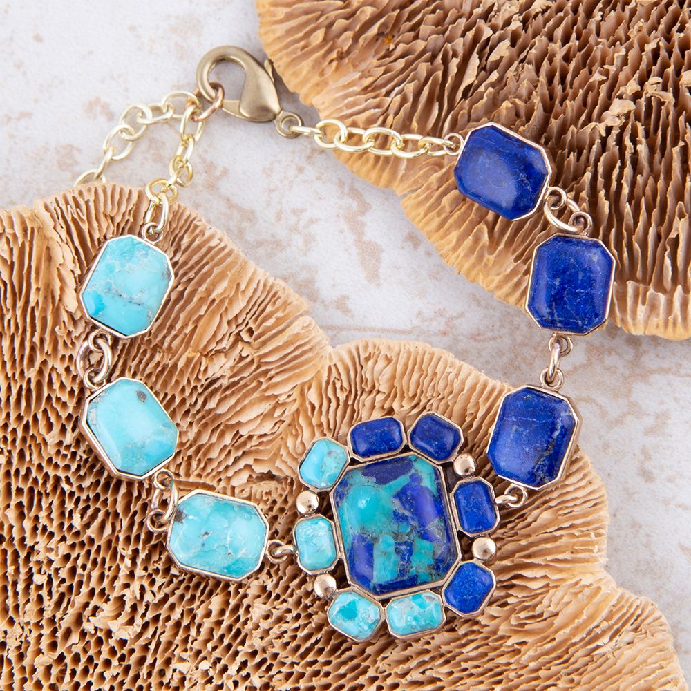 Duality Blue Lapis and Turquoise Golden Braclet - Barse Jewelry
