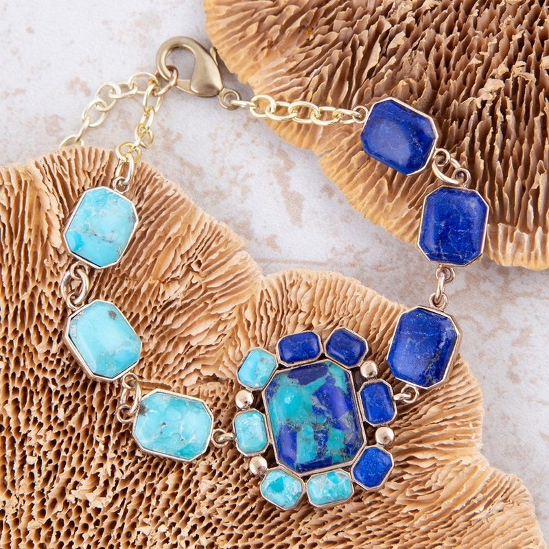 Duality Blue Lapis and Turquoise Golden Braclet - Barse Jewelry