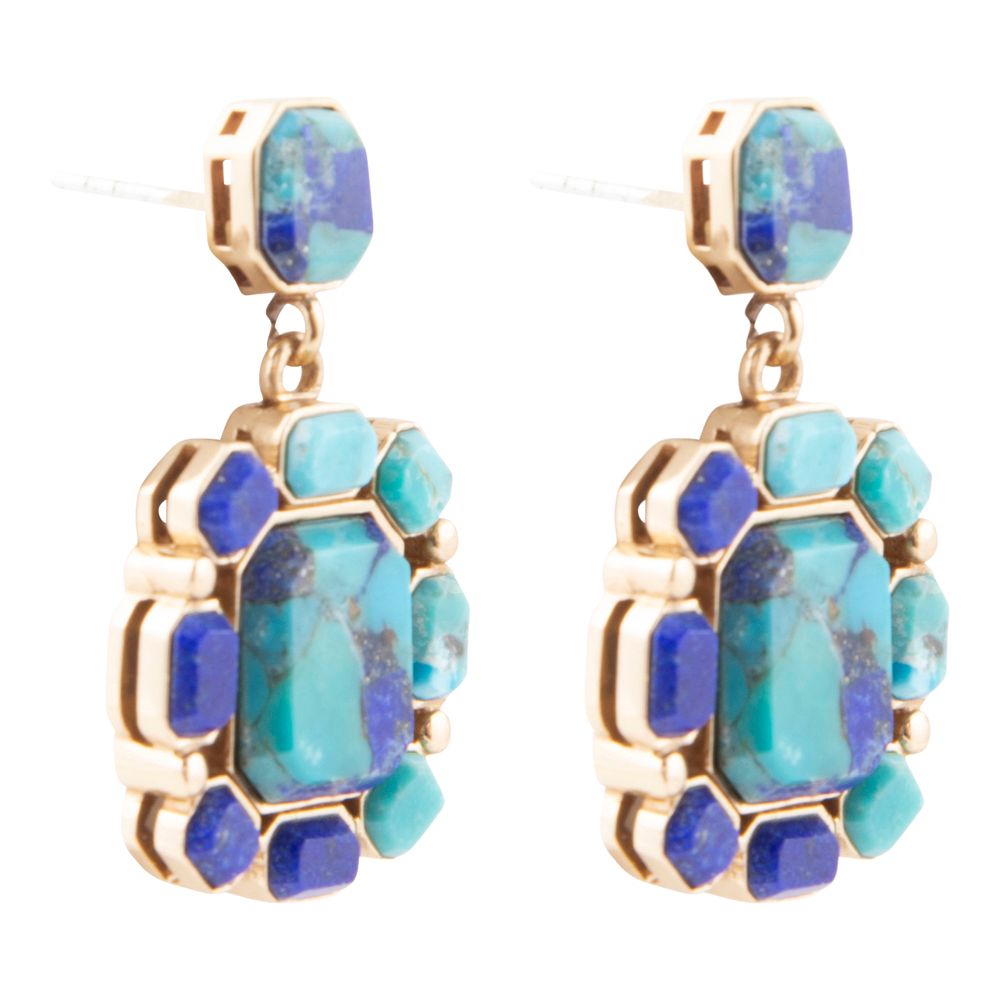 Duality Blue Lapis and Turquoise Golden Drop Earrings - Barse Jewelry