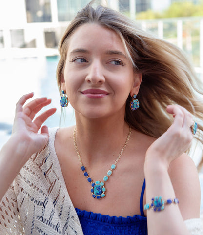 Duality Blue Lapis and Turquoise Golden Drop Earrings - Barse Jewelry