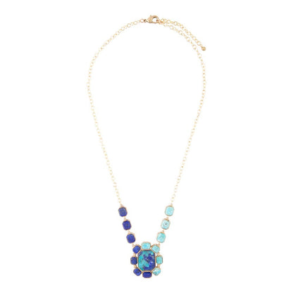 Duality Blue Lapis and Turquoise Golden Pendant Necklace - Barse Jewelry