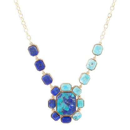 Duality Blue Lapis and Turquoise Golden Pendant Necklace - Barse Jewelry