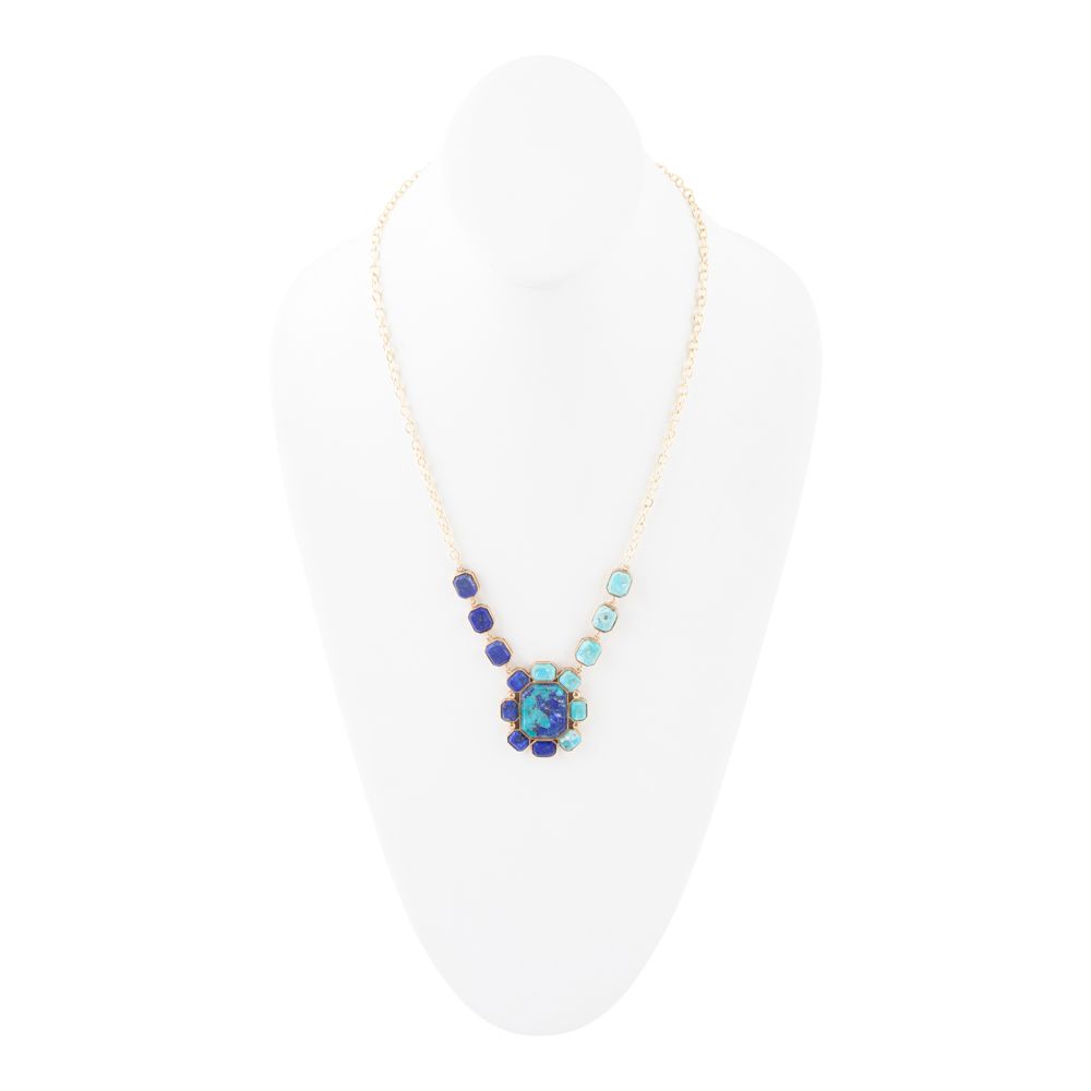 Duality Blue Lapis and Turquoise Golden Pendant Necklace - Barse Jewelry